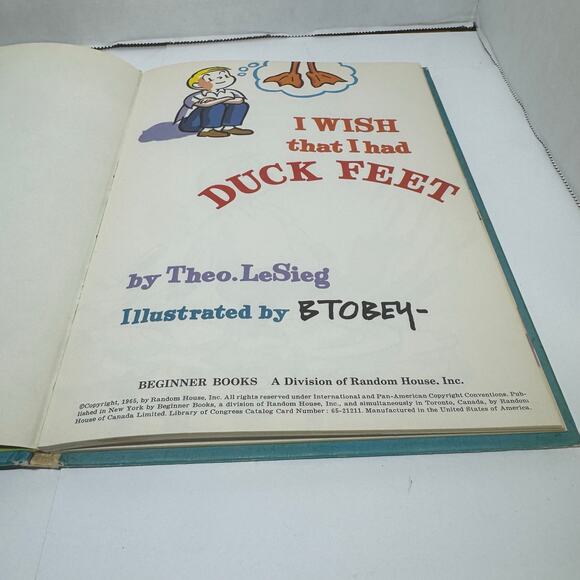 I Wish That I had DUck Feet Vintage Kids Book Theo LeSieg B Tobey HC Book Club - Picture 8 of 9